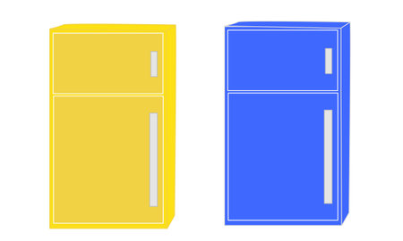 refrigerator yellow and blue illustrationの写真素材
