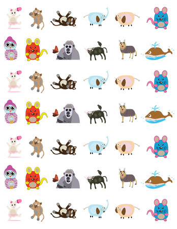 Set of cute cartoon animals on a white background. Vector illustration.の写真素材
