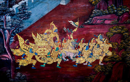 Details mural of Wat Phra Kaew,Bangkok, Thailand.の写真素材