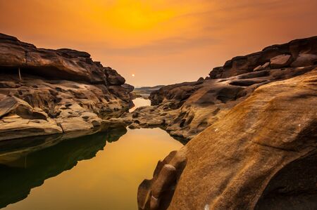 The Amazing of Rock,Natural of Rock Canyon in Khong River after the water come down in Summer,Three Thousand Hole,Ubonratchathanee Province,North East of Thailandの写真素材