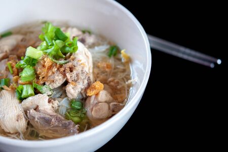 Chicken Noodle Soup in bowlの写真素材