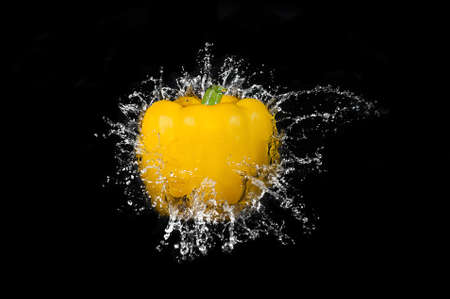 Colorful bell pepper vegetable on black backgroundの写真素材