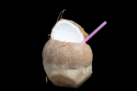 Young Coconut on Black Backgroundの写真素材