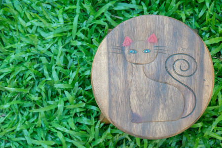 Wood chair on green grassの写真素材