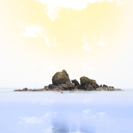 island and sea. with fog Summer background.の写真素材