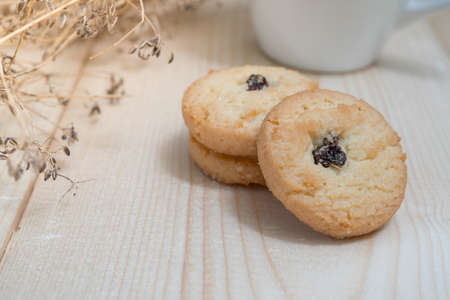 Cookies with a glass of milk on sackcloth Vintage Styleの写真素材