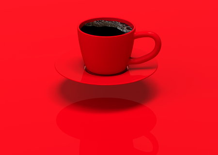 Black coffee red cup on red background for business and minimal concept.3d render.の写真素材