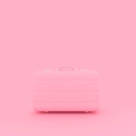 Travel suitcase pastel pink color isolated on pink background with clipping path,minimal concept 3d render.の写真素材