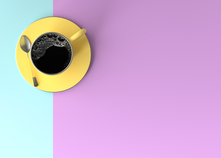 coffee cup top view with copy space for your text. pastel concept,3d render.の写真素材