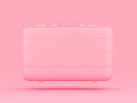 Travel suitcase pastel pink color isolated on pink background with clipping path,minimal concept 3d render.の写真素材