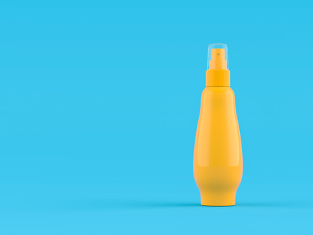 yellow  lotion bottle with copy space for your text, minimal concept 3D render.