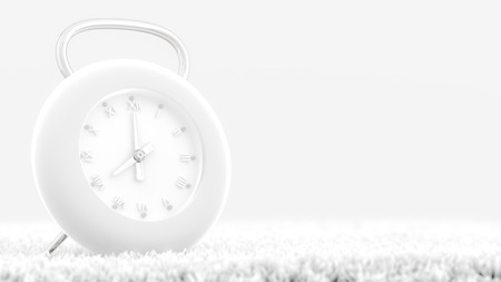 Modern clock white color on carpet, minimal concept 3d render.