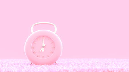 modern clock pink color on carpet, minimal concept 3d render.