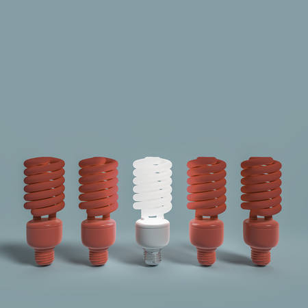 Light bulb white among light bulb red on pastel color background with clipping path and copy space...