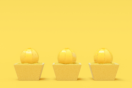Cactus yellow pastel color, minimal concept 3d render.の写真素材