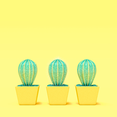 Cactus have thorn among cactus no thorn pastel color, difference and minimal concept 3d render.の写真素材