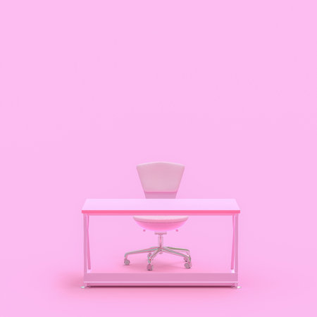 Minimal concept, Work desk table and chair pink color background. 3d render.の写真素材
