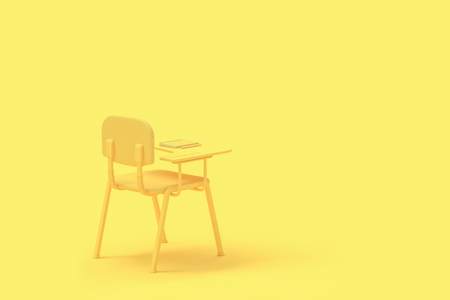 minimal concept. Lecture chair with notebook beside pen yellow color. 3d render.の写真素材