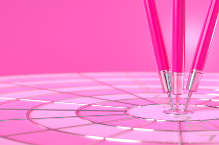 Darts hitting pink color in the target with copy space for your text, Minimal concept, 3d render.