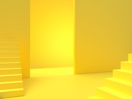 Minimal idea concept. Yellow stairs background, 3D Render.の写真素材