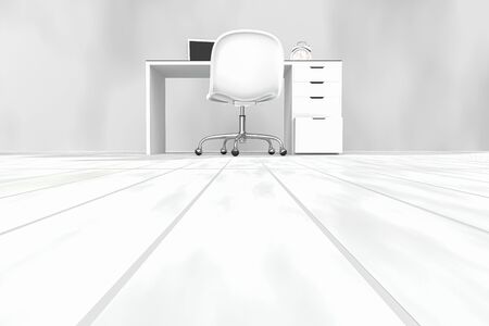 work desk white color background. minimal idea concept, 3D Render.の写真素材