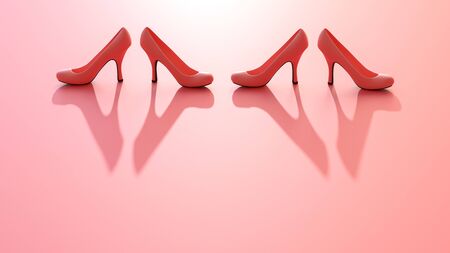 High-heeled shoes pink color. copy space for your text and pink background. minimal idea concept, 3D Render.の写真素材