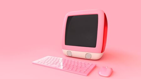 pink computer mock-up on pink background. minimal idea concept, 3d render.の写真素材