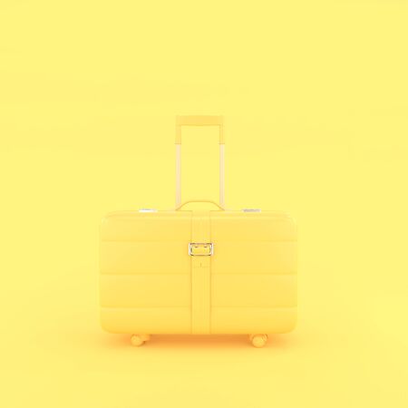 Yellow suitcase minimal idea concept. mock-up yellow background and clipping path, 3d render.の写真素材