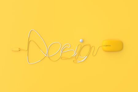 Minimal concept. Mouse yellow color, wire design shape, 3D Render.の写真素材