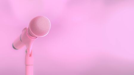 Pink microphone music background and copy space for your text. minimal and song love idea concept, 3D Render.の写真素材