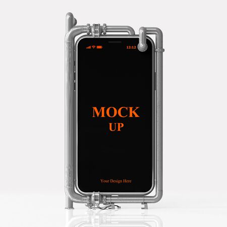 Cell phone mock-up on white background with clipping path. Liquid Cooling System idea concept, 3D Render.の写真素材