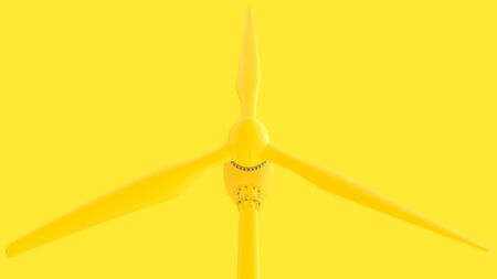 Yellow wind turbines energy production. Minimal idea concept yellow background, 3D Render