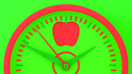 Clock Mock-Up. Looks like a red apple  For your text. health idea concept,3D Render.の写真素材