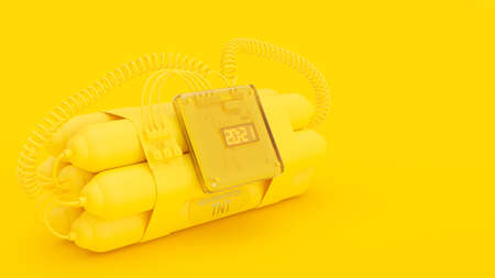 Yellow Bombs with digital clock timer 2021.  copy space for your text. Minimal idea concept, 3D...