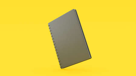 Gray notebook on yellow background.   Minimal idea concept, 3D Render.の写真素材