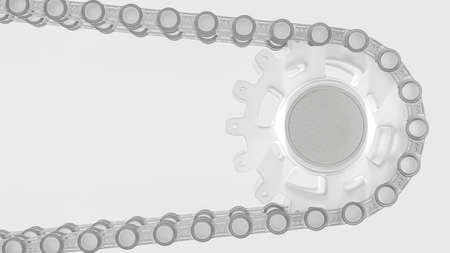Bicycle chain is attached to the sprocket or gear. Made of opaque plastic. Copy space for your text, 3D Render.の写真素材