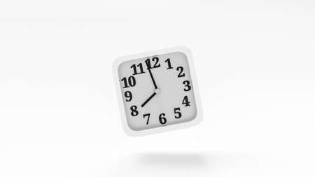 Clock white color. square clock floated above the ground. at eight o'clock in the morning. Minimal idea concept, 3D Render.の写真素材