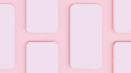 Pink smartphone Mockup arranged on pink background. Minimal idea concept, 3D Render.の写真素材