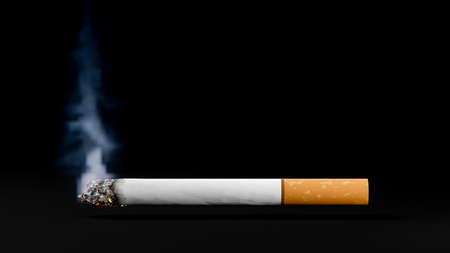 burning cigarette on black background.Space for banner or message. 3D Render.の写真素材
