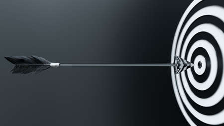 Arrow or dart are rushing to dartboard black and white. arrow selective focus. Aim or goal concept. 3D Renderの写真素材