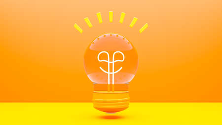 yellow smiley face bulb. creative concept,3D Render.の写真素材