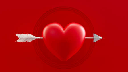 Red heart with white arrow on red background. 3D Render.の写真素材