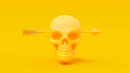 Yellow skull was shot through the head by an arrow or dart. minimal idea concept, 3D Render.の写真素材