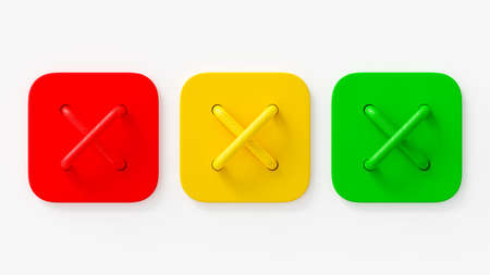 Red, yellow, green cross on a white background. 3D Render.