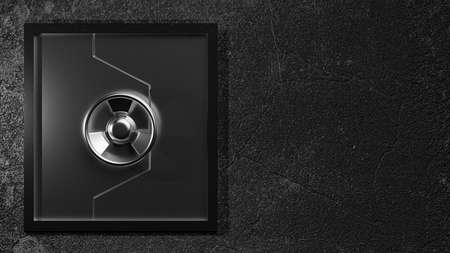 Metal door on old and dirty concrete wall. Space for banner and logo background. 3D Render.の写真素材