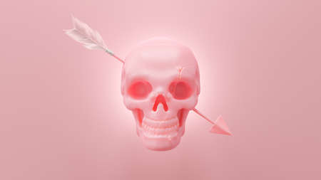 Pink skull was shot through the head by an arrow or dart. minimal idea concept, 3D Render.の写真素材