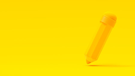 Pencil on Yellow background. minimal idea concept, 3D Render.の写真素材