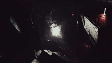 Sci-fi background. mysterious and terrify background has dark and bright spot in different corners. 3D Render.の写真素材