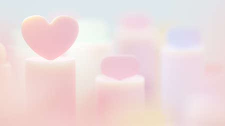 Pink heart on pastel background. Space for banner and logo background. selective focus on heart. 3d Render.の写真素材