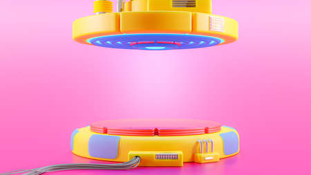 Technology Background. Yellow power podium bright colors empty stage. Sci-fi idea concept....